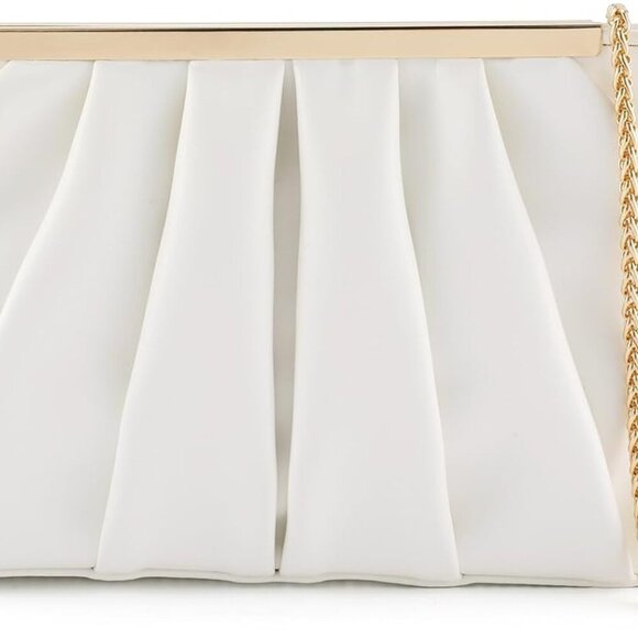 Timeless White Formal Clutch Purse with Metal Accents - Women’s Evening Handbag - Picture 2 of 4